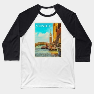 Restored Vintage Travel Poster: Venice, Italy Baseball T-Shirt